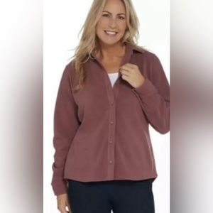 NWOT Denim & Co Fleece Button Front Long-Sleeve Top LARGE A346285 ~ Ros…